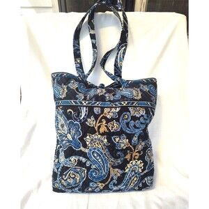 Vera Bradley Windsor Navy Blue Paisley Shoulder Tote Purse Inner Pocket